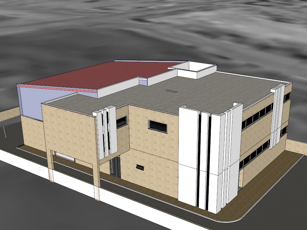 Small Factory Building sketchup model preview - SketchupBox