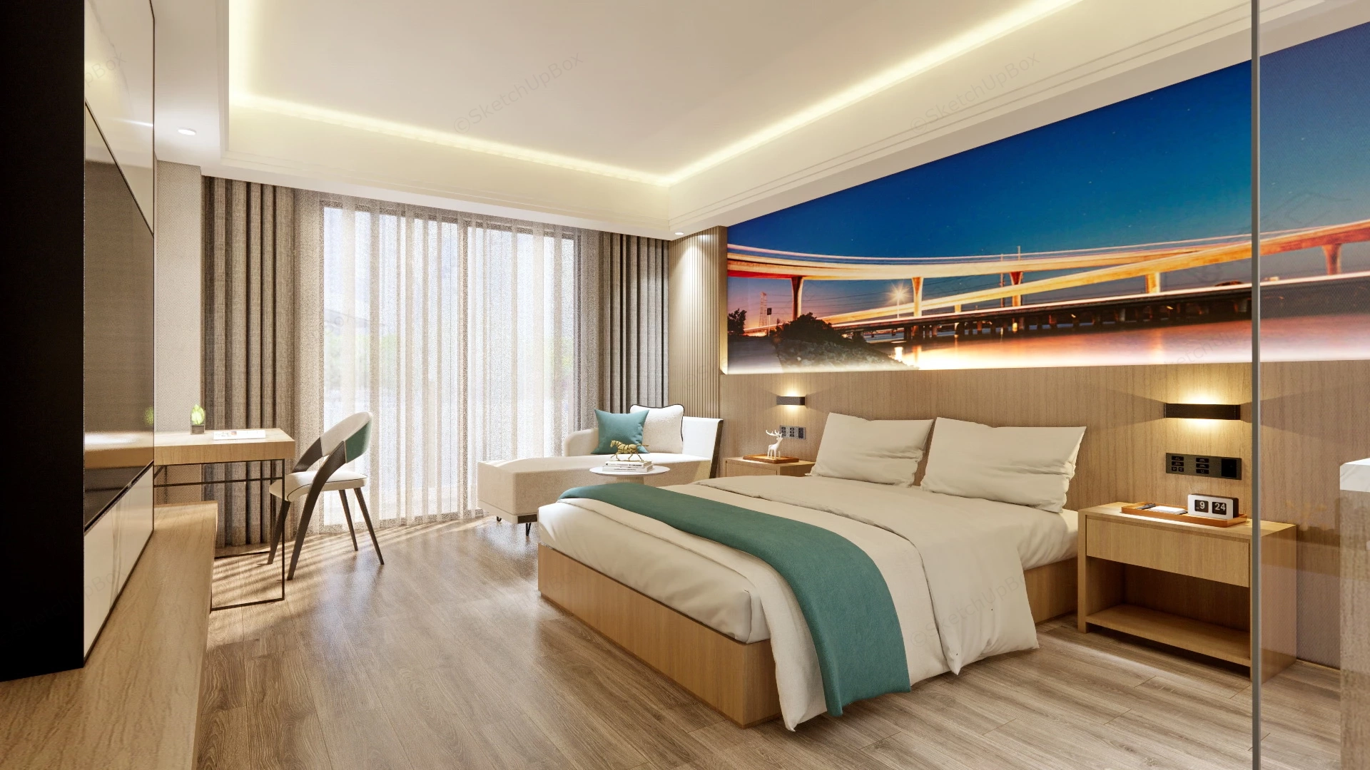 Luxury Hotel Room Interior Design sketchup model preview - SketchupBox