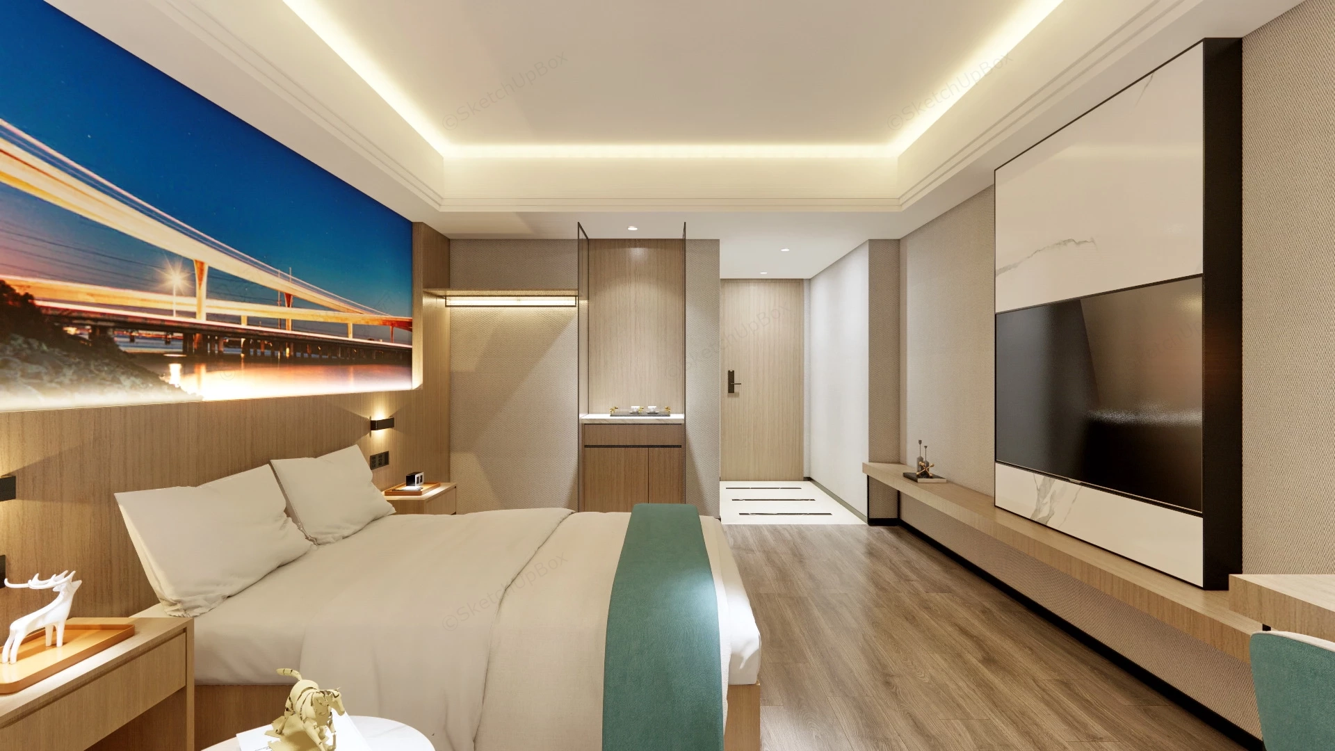 Luxury Hotel Room Interior Design sketchup model preview - SketchupBox