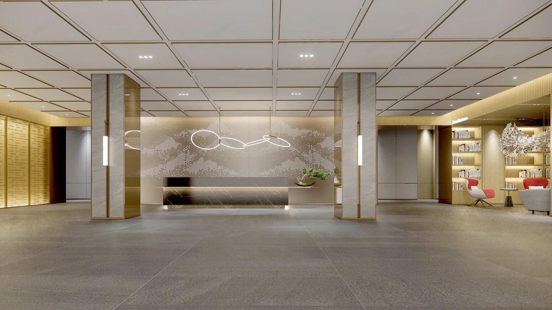 Luxury Modern Hotel Lobby Design sketchup model preview - SketchupBox