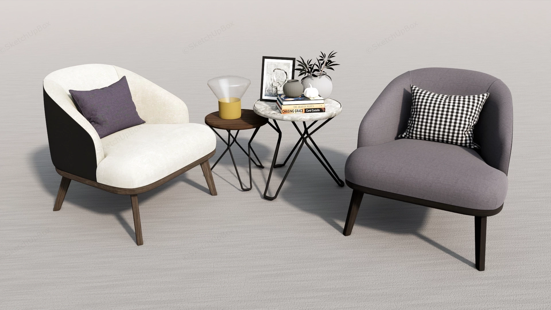 Velvet Accent Chairs Set sketchup model preview - SketchupBox