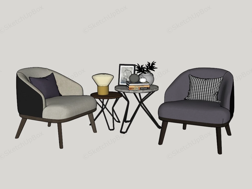 Velvet Accent Chairs Set sketchup model preview - SketchupBox