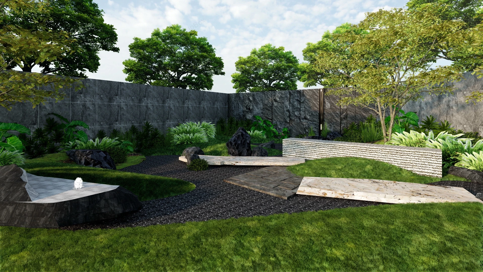 Corner Zen Garden sketchup model preview - SketchupBox