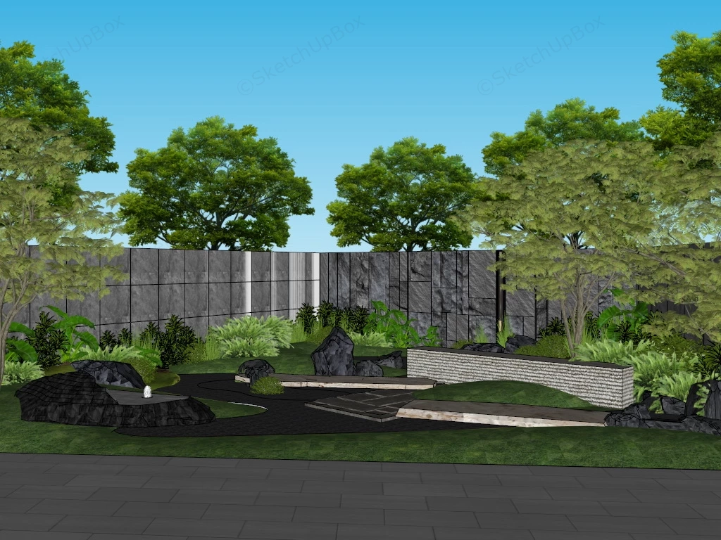 Corner Zen Garden sketchup model preview - SketchupBox