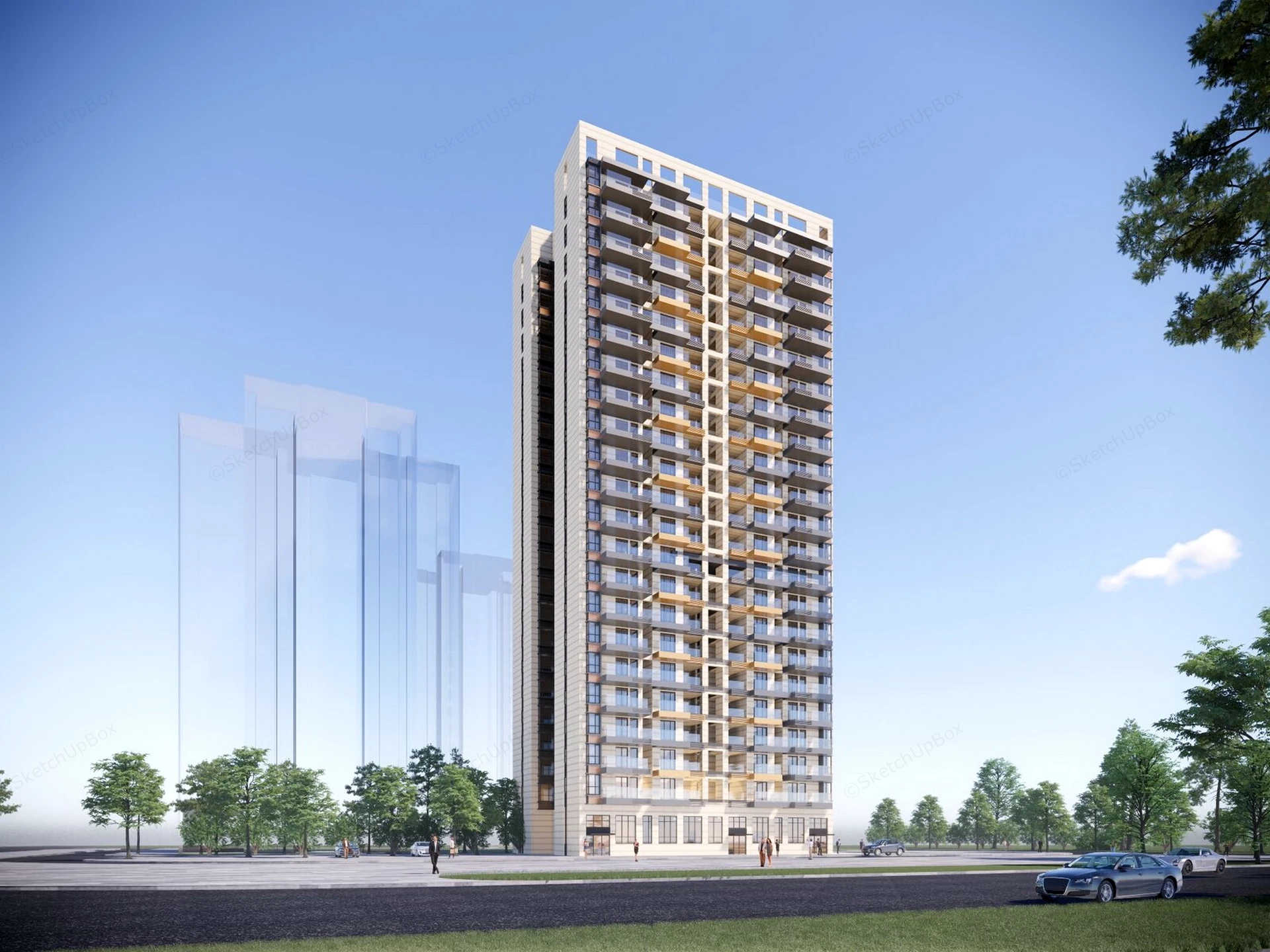 Modern High Rise Apartment sketchup model preview - SketchupBox