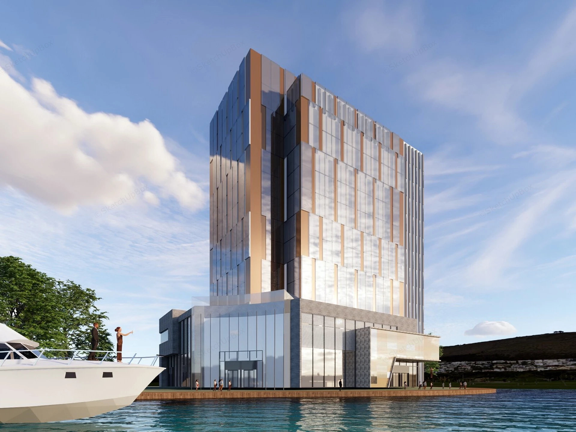 Waterfront Hotel sketchup model preview - SketchupBox