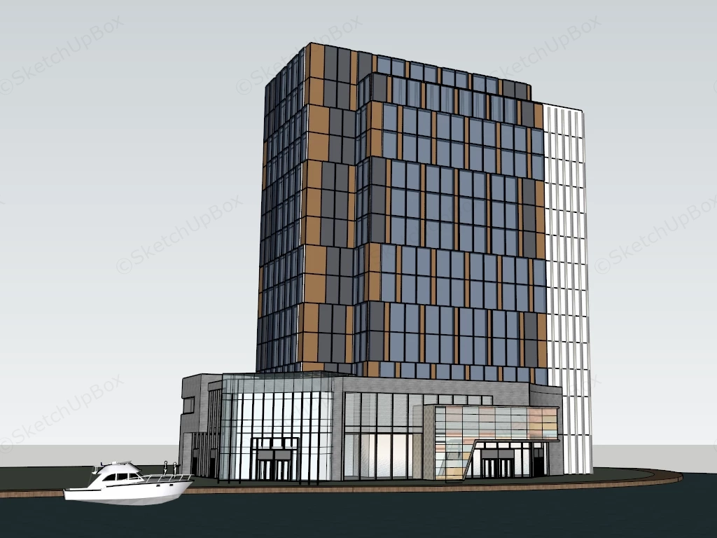 Waterfront Hotel sketchup model preview - SketchupBox