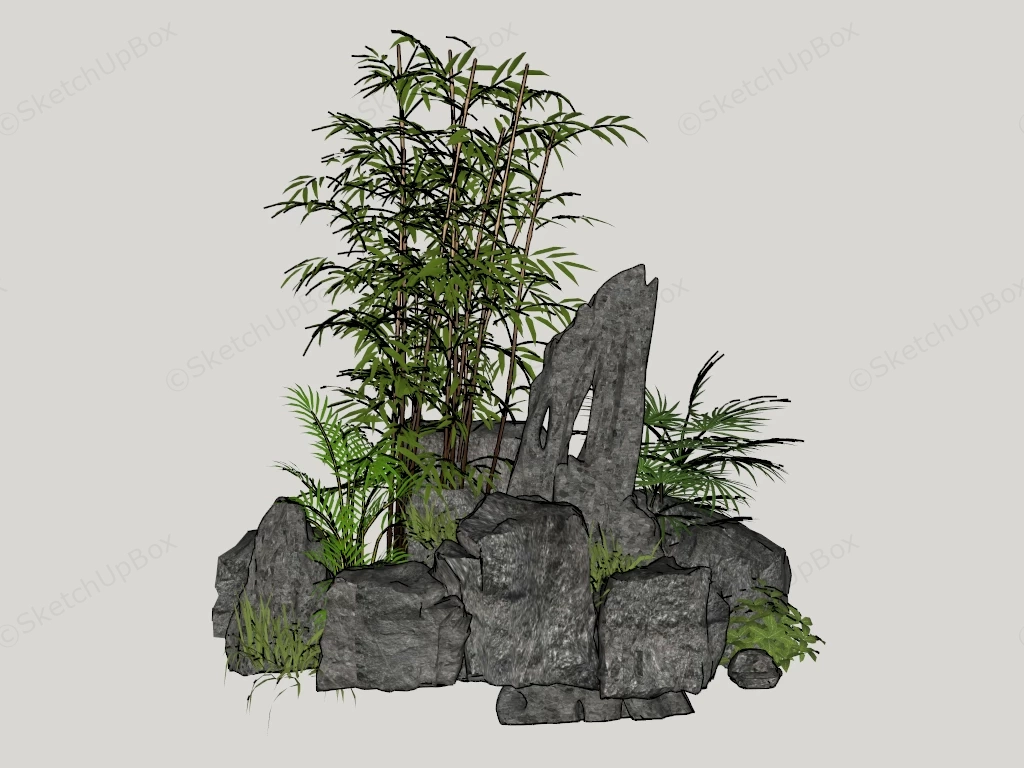 Bamboo & Rock Garden sketchup model preview - SketchupBox