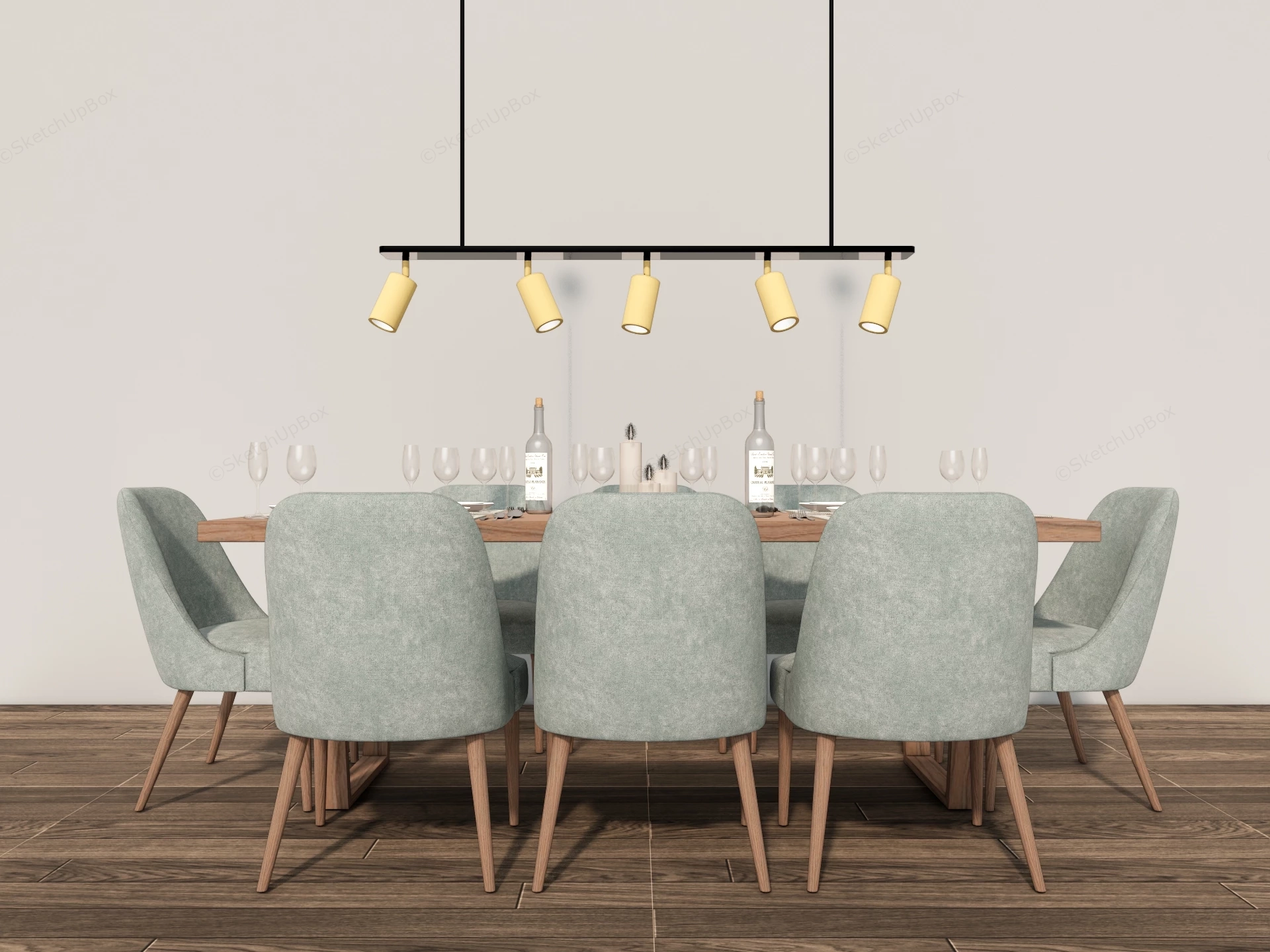 9 Piece Dining Table Set With Lights sketchup model preview - SketchupBox