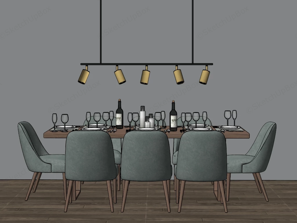 9 Piece Dining Table Set With Lights sketchup model preview - SketchupBox