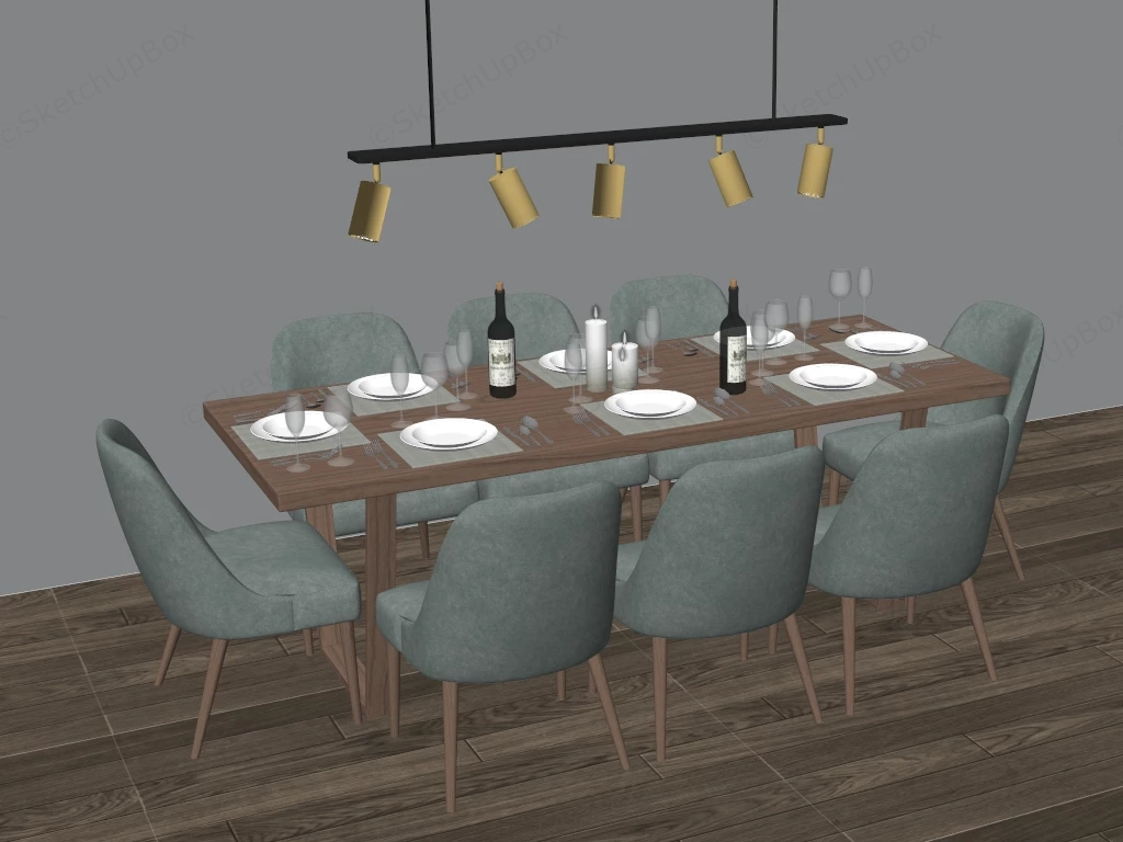 9 Piece Dining Table Set With Lights sketchup model preview - SketchupBox