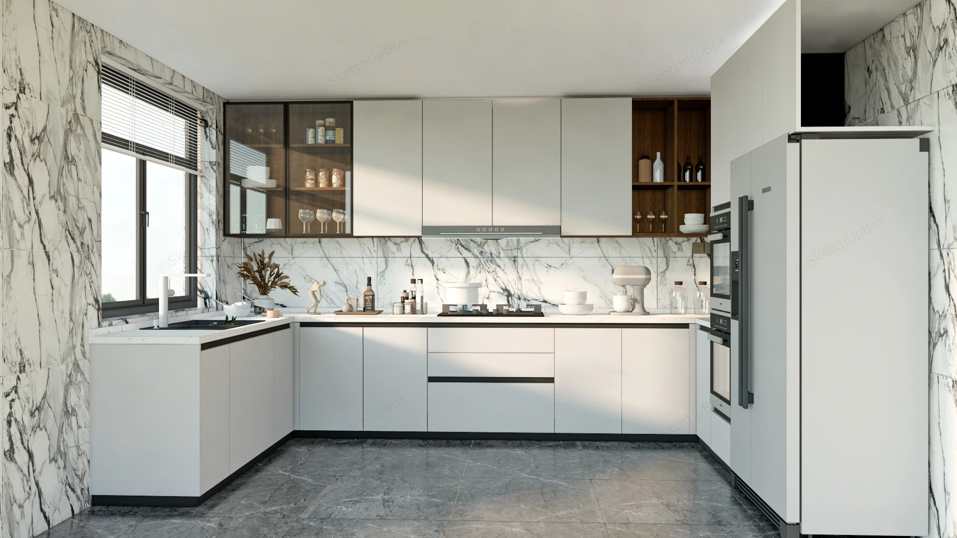 White Kitchen Interior Design sketchup model preview - SketchupBox