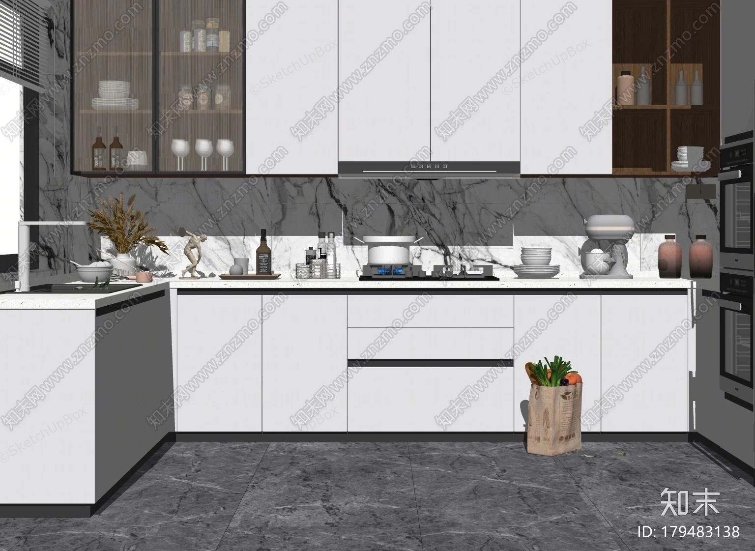 White Kitchen Interior Design sketchup model preview - SketchupBox