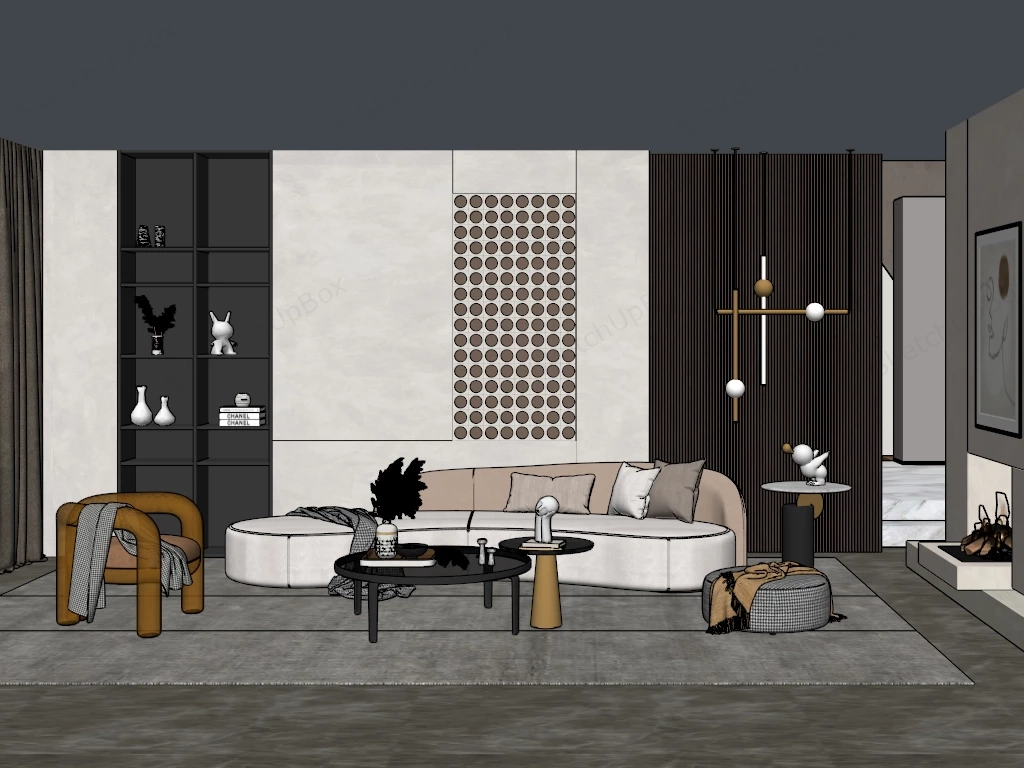 Middle Class Living Room sketchup model preview - SketchupBox