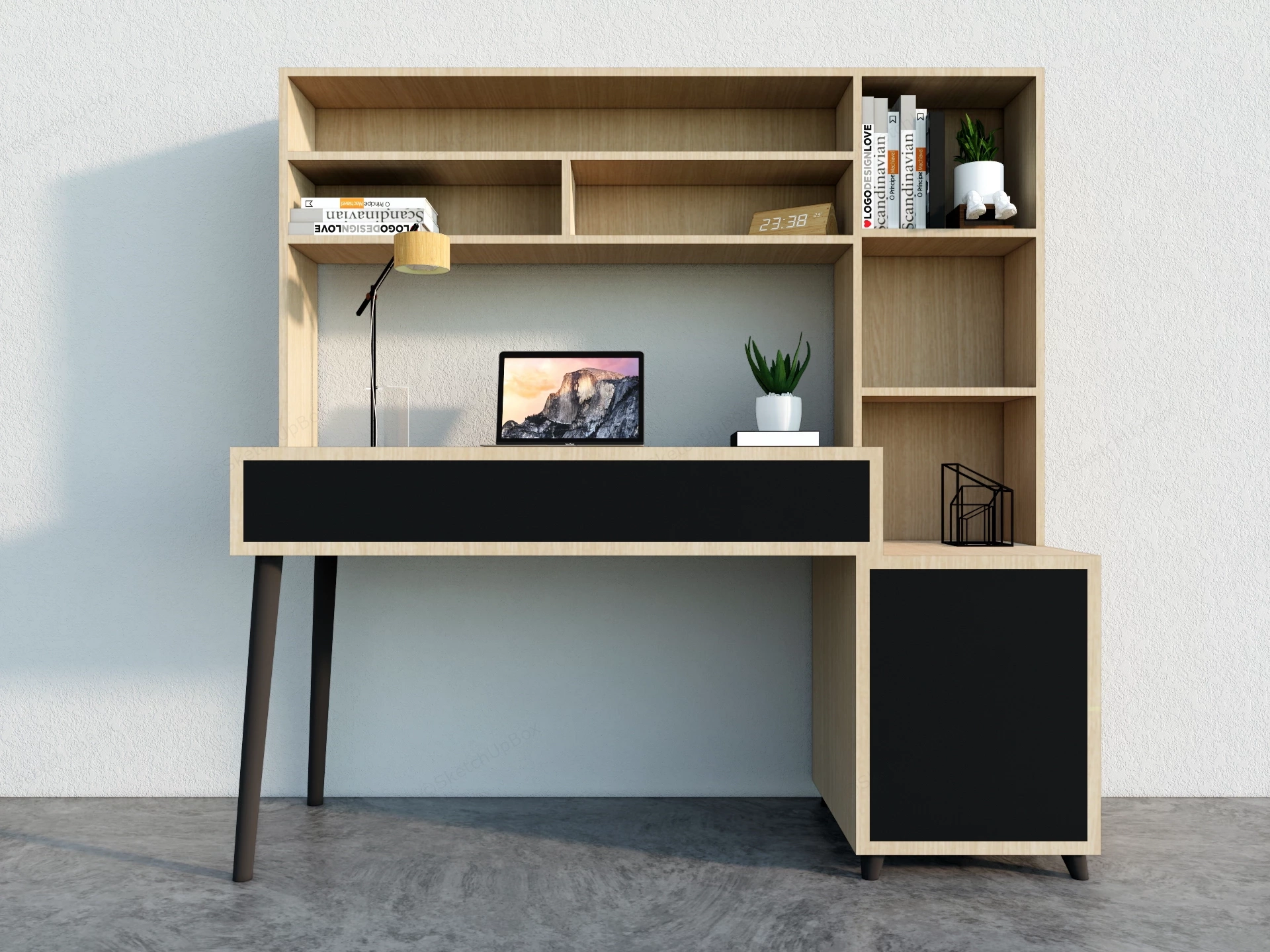 Contemporary Home Office Desk With Hutch sketchup model preview - SketchupBox