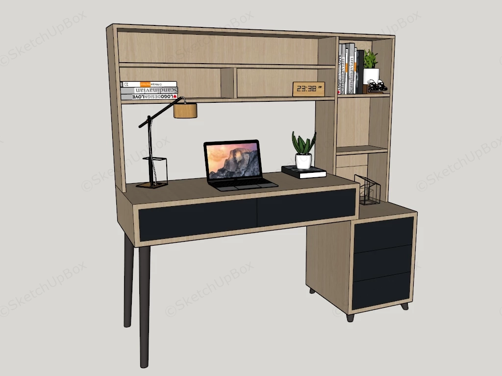 Contemporary Home Office Desk With Hutch sketchup model preview - SketchupBox