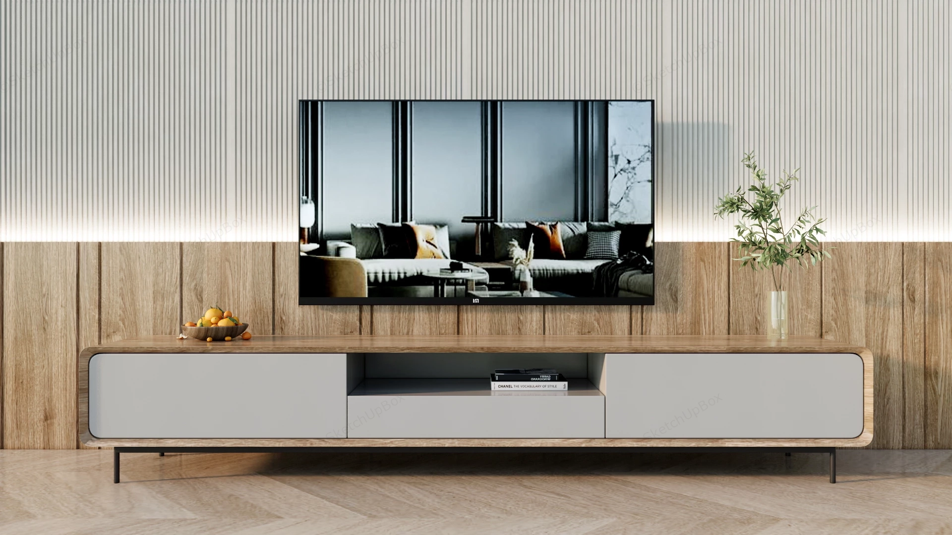 Minimalist Wood TV Stand sketchup model preview - SketchupBox