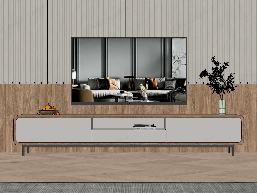 Minimalist Wood TV Stand sketchup model preview - SketchupBox