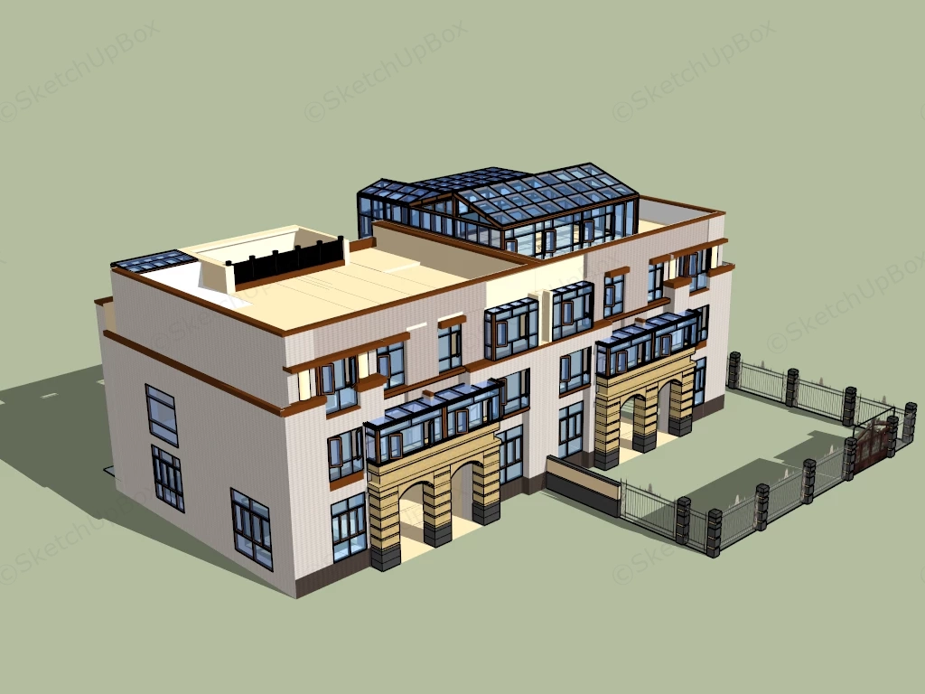 3 Story Duplex House sketchup model preview - SketchupBox