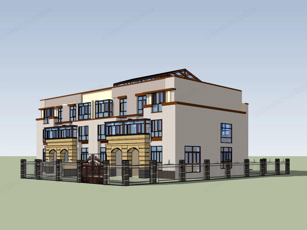 3 Story Duplex House sketchup model preview - SketchupBox