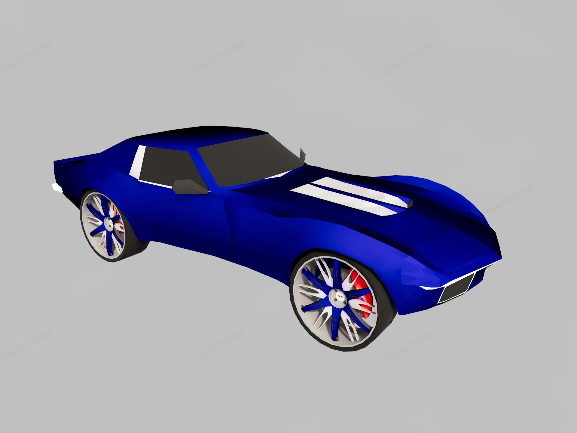 Blue Race Car Cartoon sketchup model preview - SketchupBox