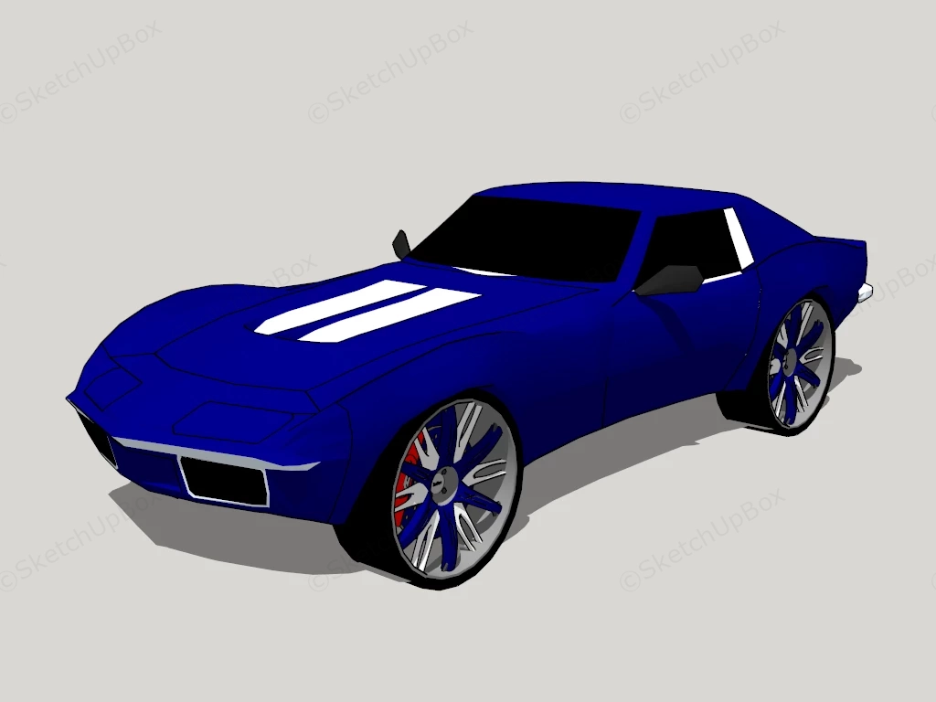 Blue Race Car Cartoon sketchup model preview - SketchupBox