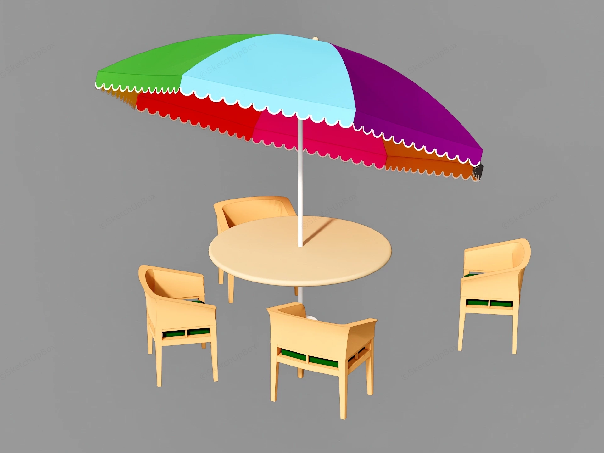 Patio Set With Colorful Umbrella sketchup model preview - SketchupBox