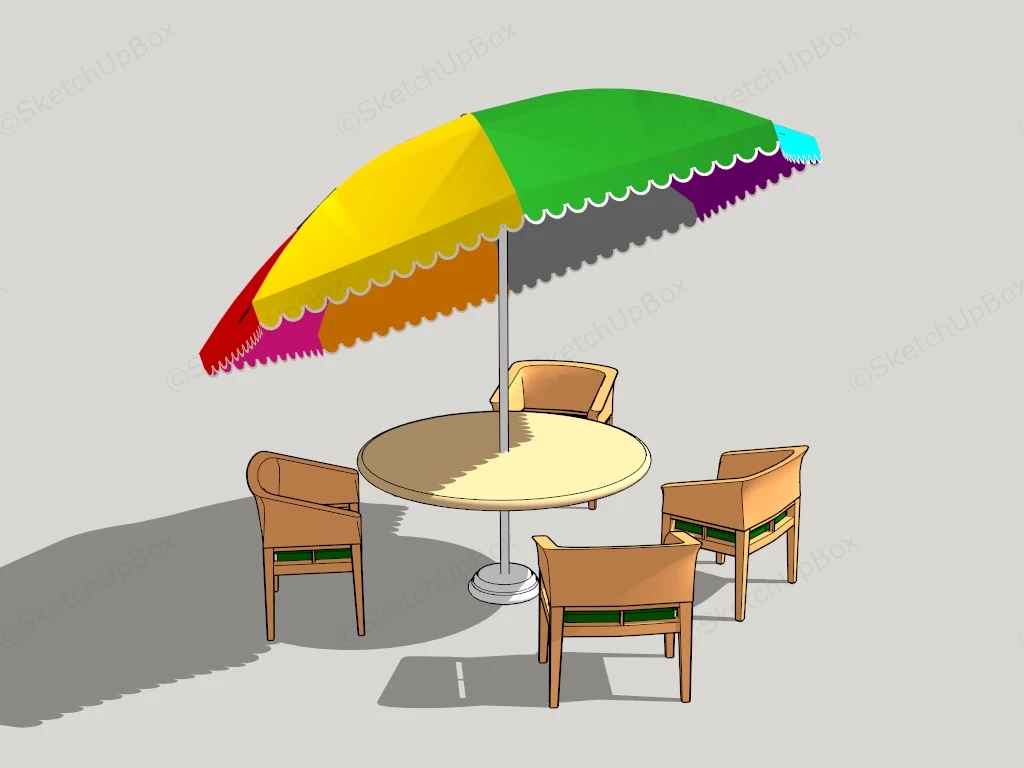 Patio Set With Colorful Umbrella sketchup model preview - SketchupBox