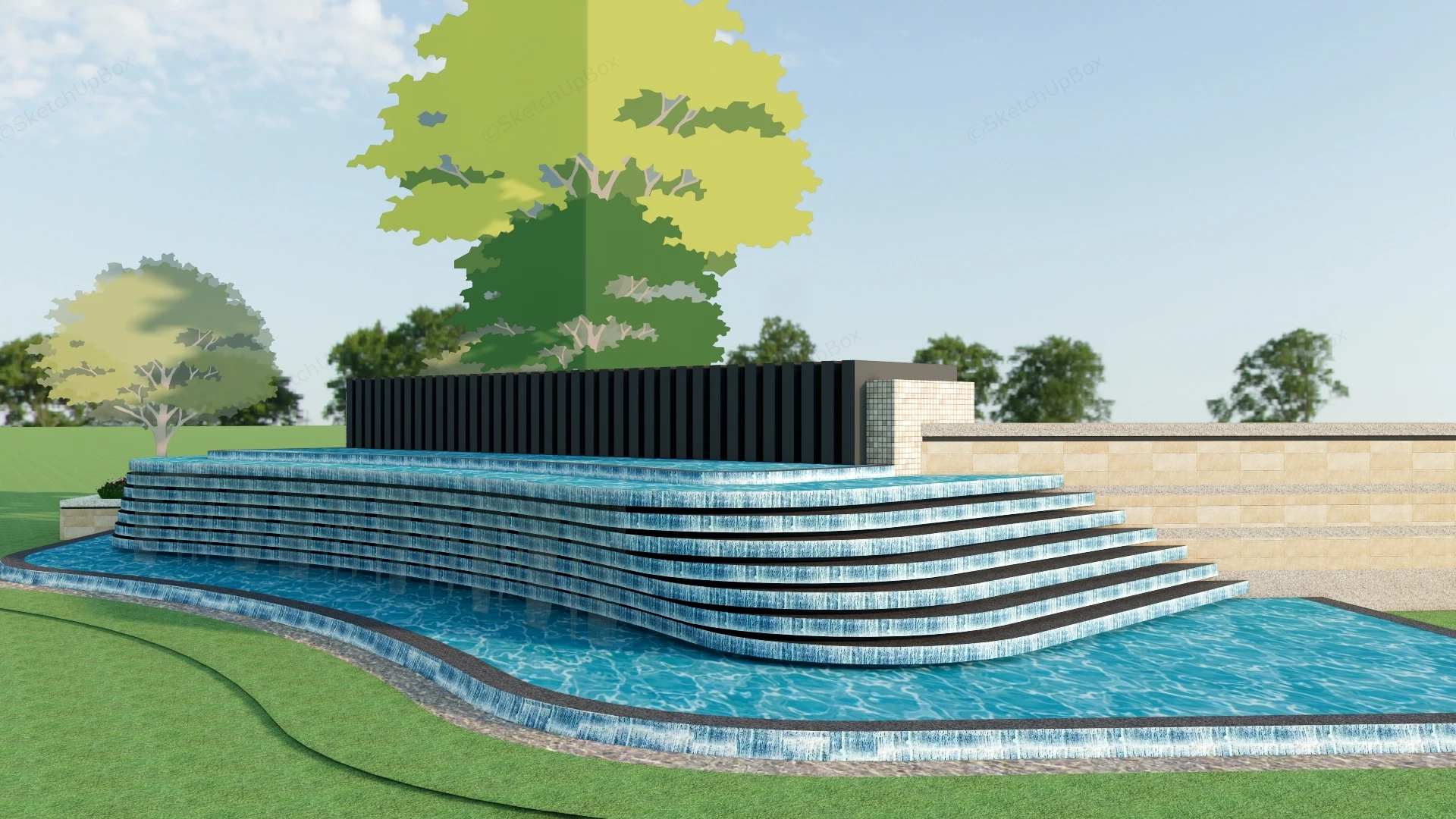 Urban Waterfall Feature sketchup model preview - SketchupBox