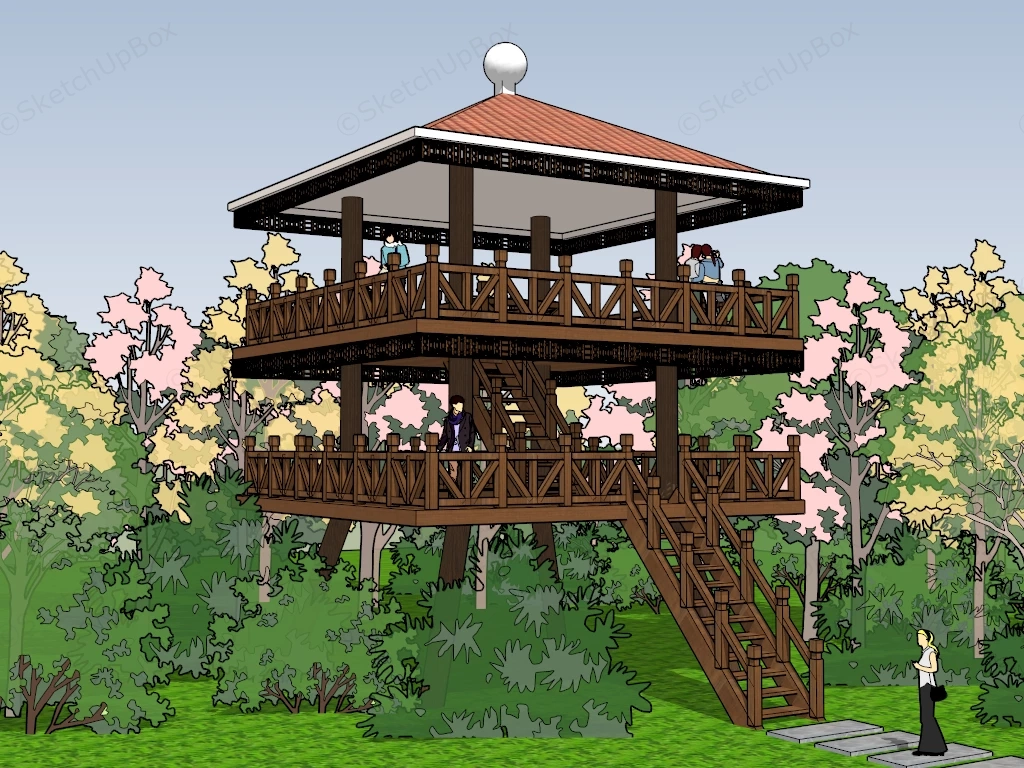 Wooden Observation Tower sketchup model preview - SketchupBox