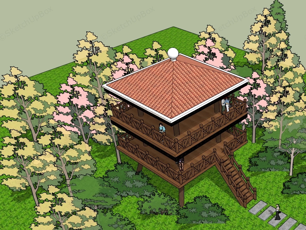 Wooden Observation Tower sketchup model preview - SketchupBox