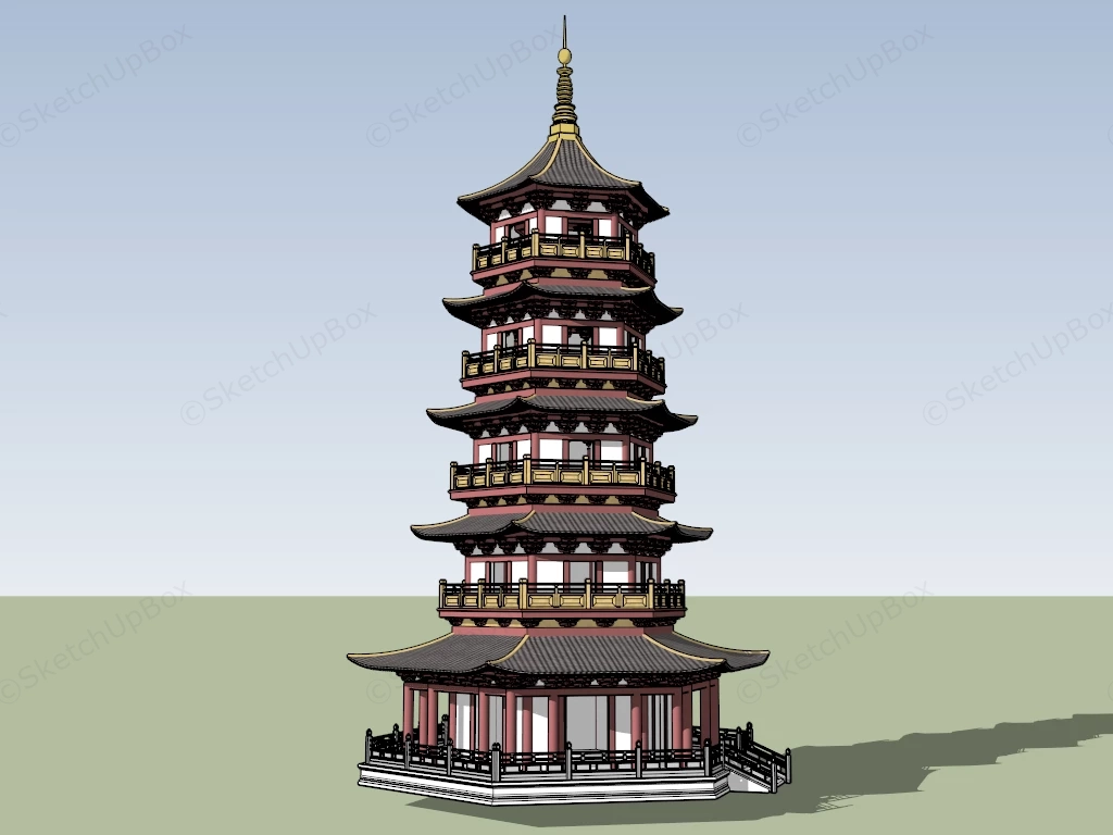 Classic Chinese Pagoda Architecture sketchup model preview - SketchupBox