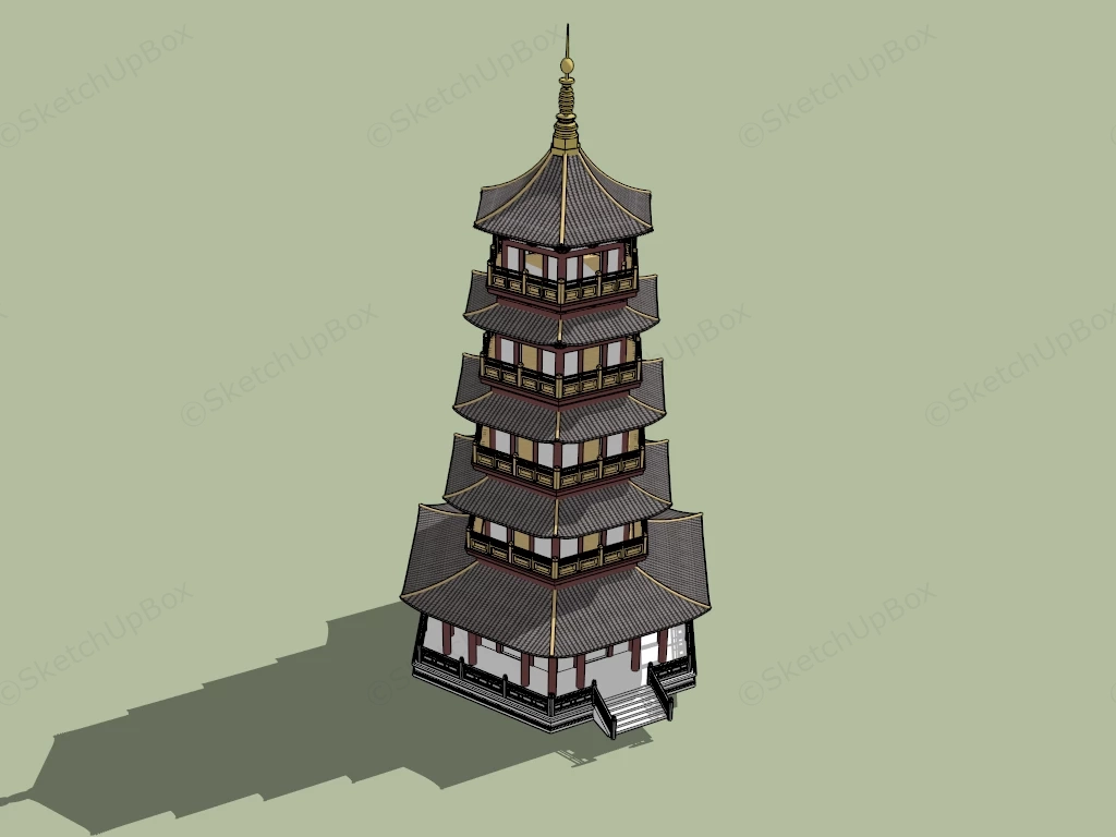 Classic Chinese Pagoda Architecture sketchup model preview - SketchupBox