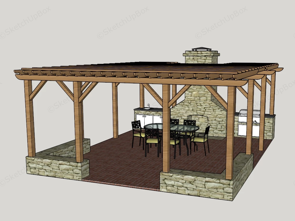 Pergola Over Outdoor Kitchen sketchup model preview - SketchupBox