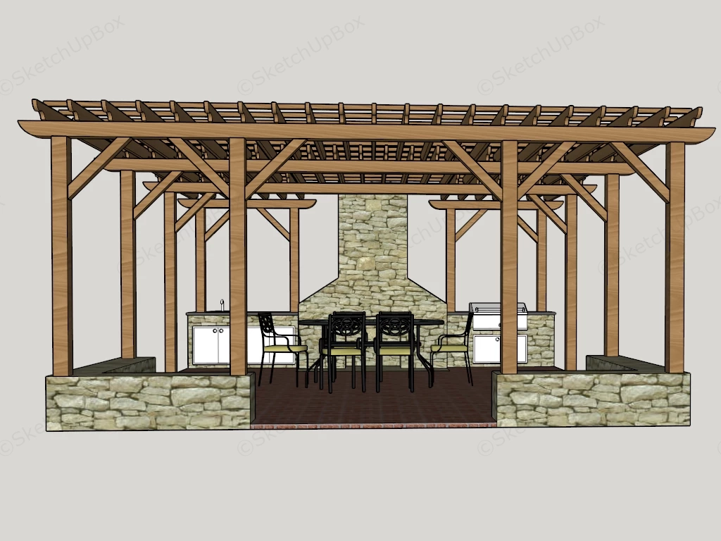 Pergola Over Outdoor Kitchen sketchup model preview - SketchupBox