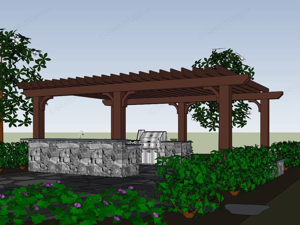Outdoor Kitchen With Pergola sketchup model preview - SketchupBox