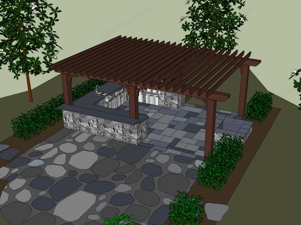 Outdoor Kitchen With Pergola sketchup model preview - SketchupBox