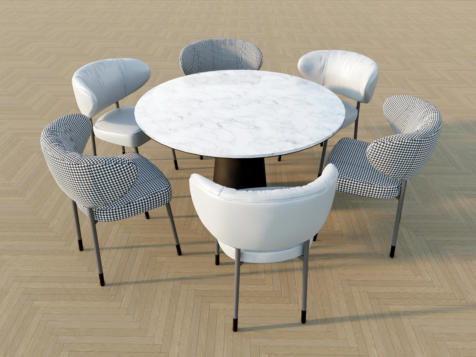 7 Piece Round Marble Dining Set sketchup model preview - SketchupBox