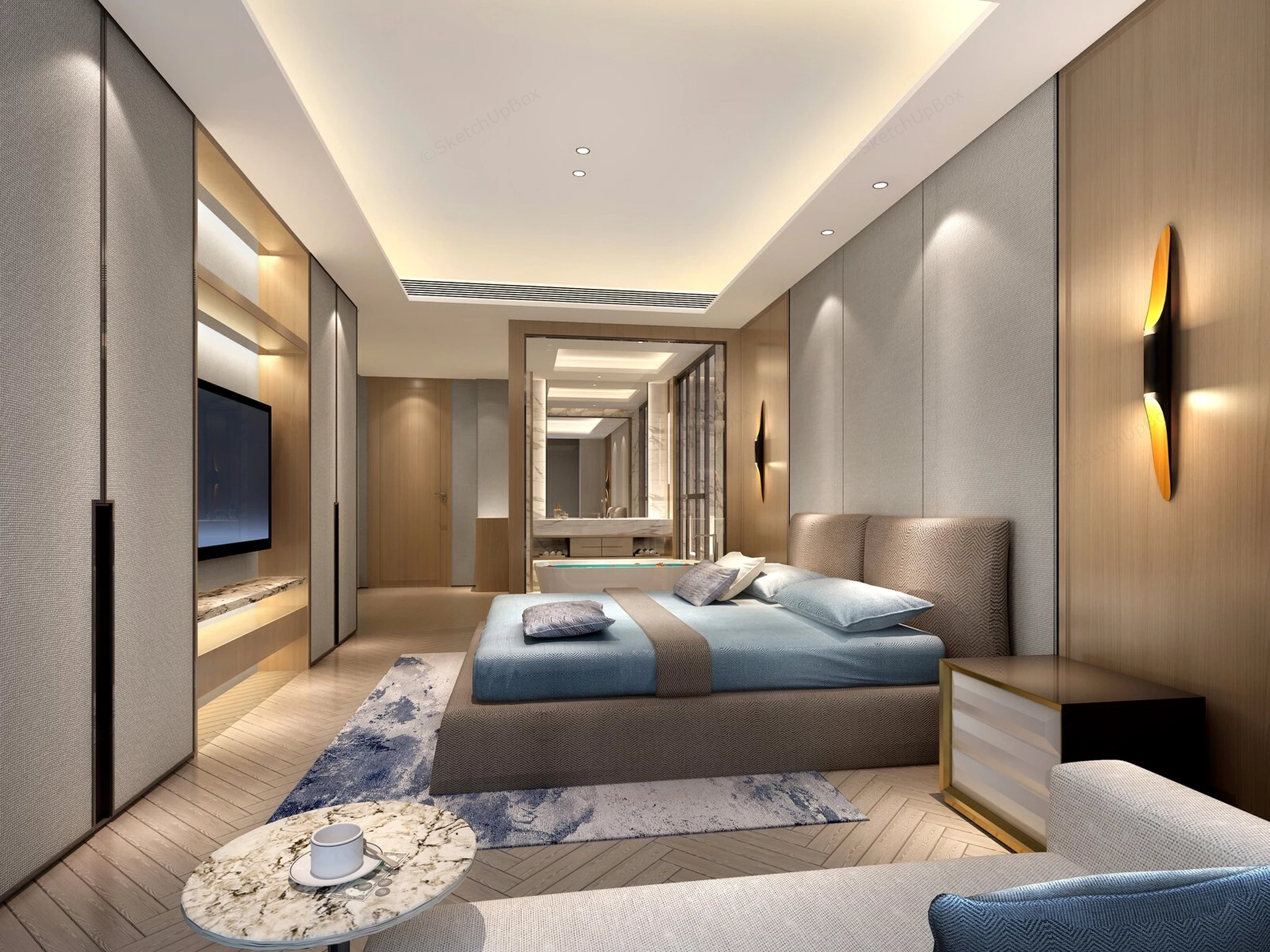 Luxury Hotel Room Interior Design sketchup model preview - SketchupBox