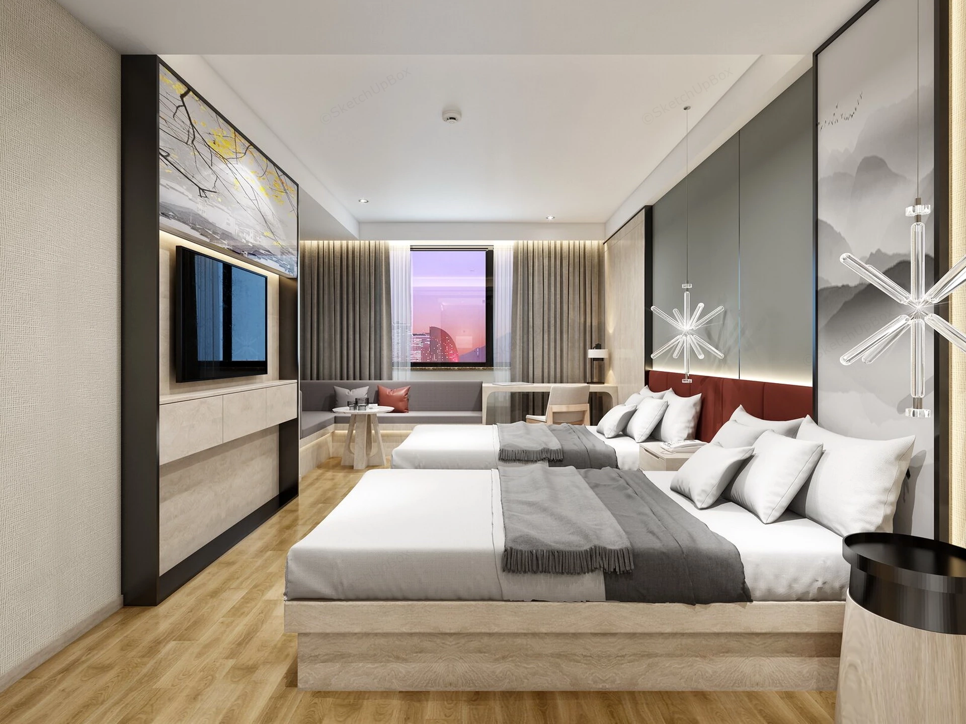 Deluxe Twin Room Design sketchup model preview - SketchupBox