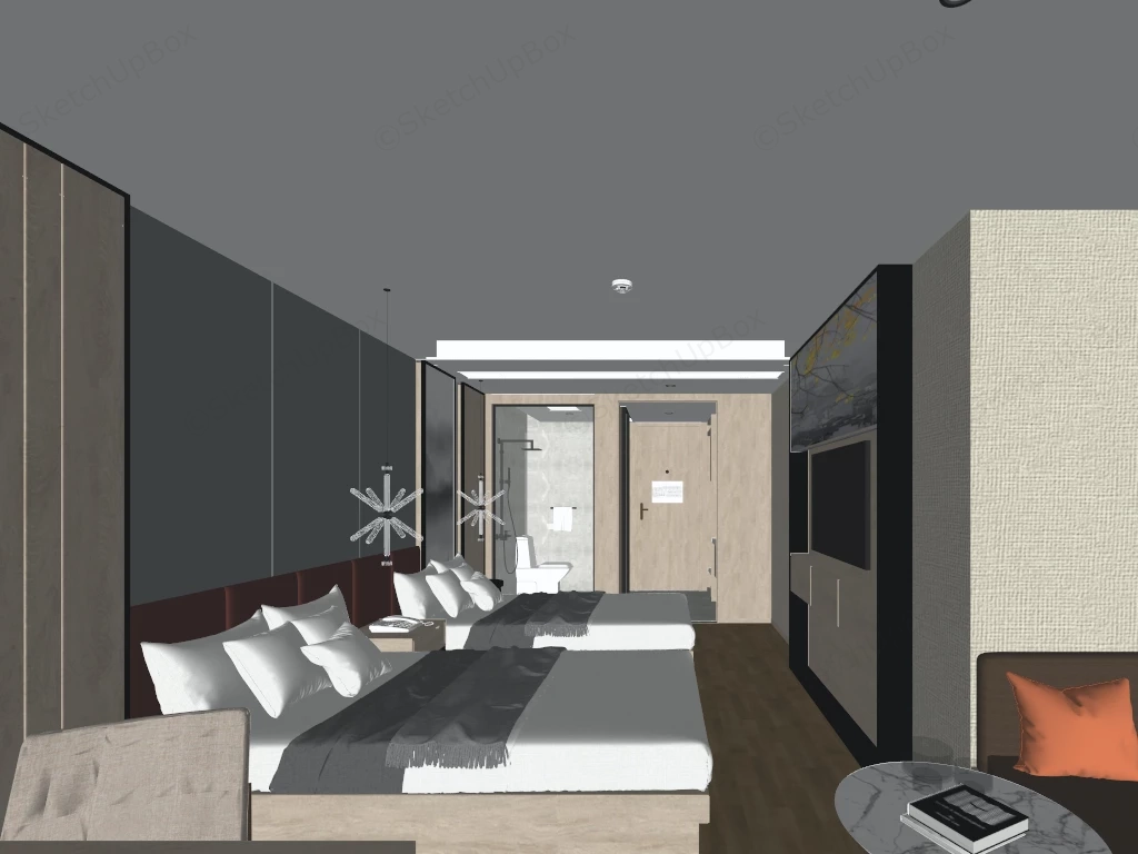Deluxe Twin Room Design sketchup model preview - SketchupBox