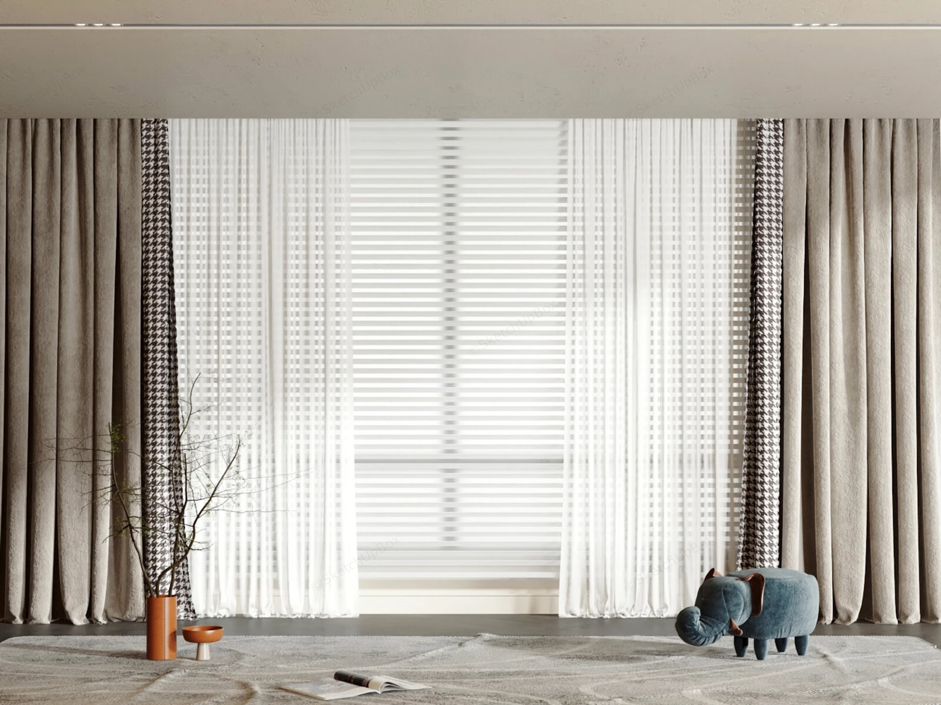 Beautiful Living Room Curtains sketchup model preview - SketchupBox