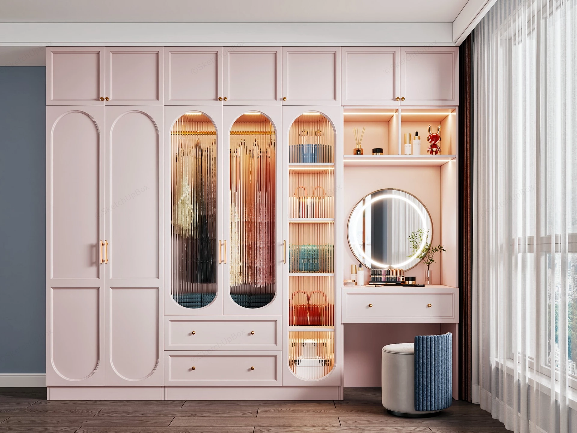 Girls Wardrobe With Makeup Vanity sketchup model preview - SketchupBox