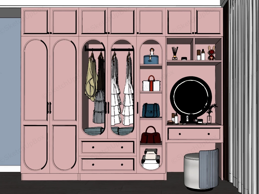 Girls Wardrobe With Makeup Vanity sketchup model preview - SketchupBox