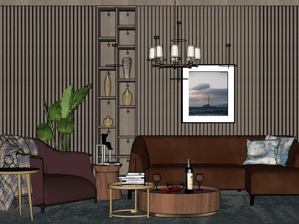 Middle Class Modern Living Room sketchup model preview - SketchupBox