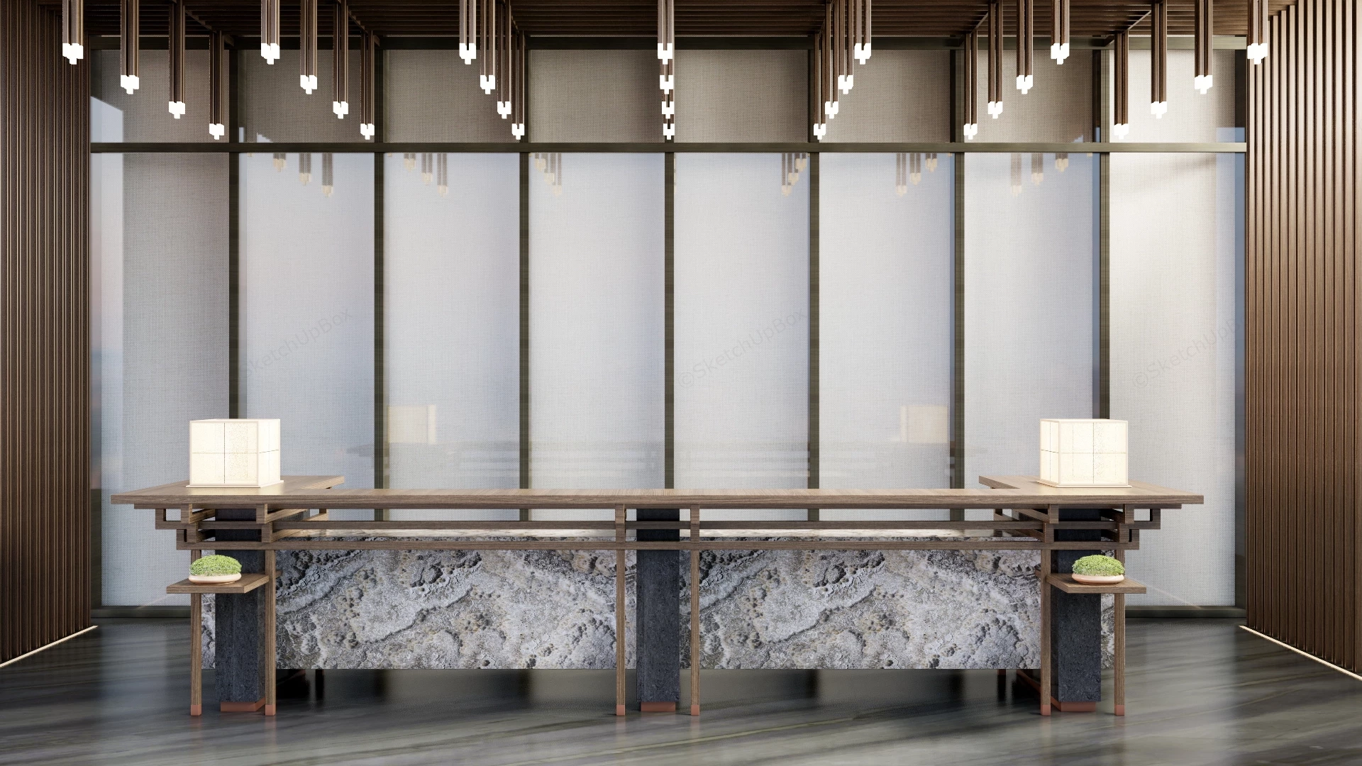 Chinese Hotel Reception Desk sketchup model preview - SketchupBox