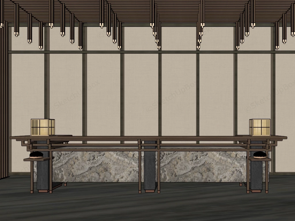 Chinese Hotel Reception Desk sketchup model preview - SketchupBox