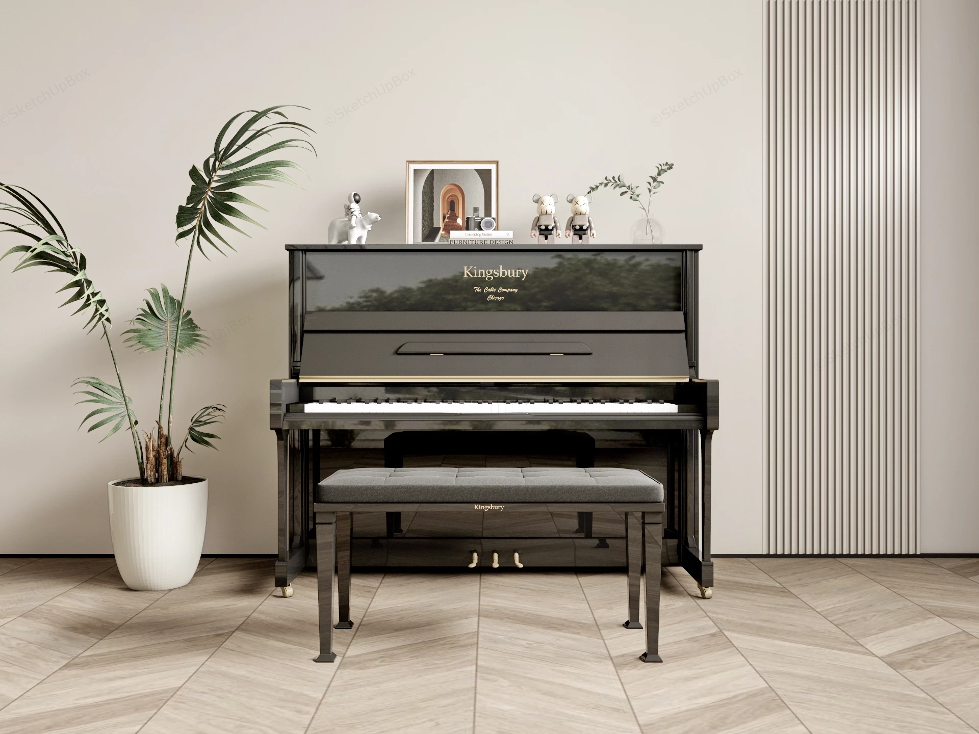 Kingsbury Upright Piano sketchup model preview - SketchupBox