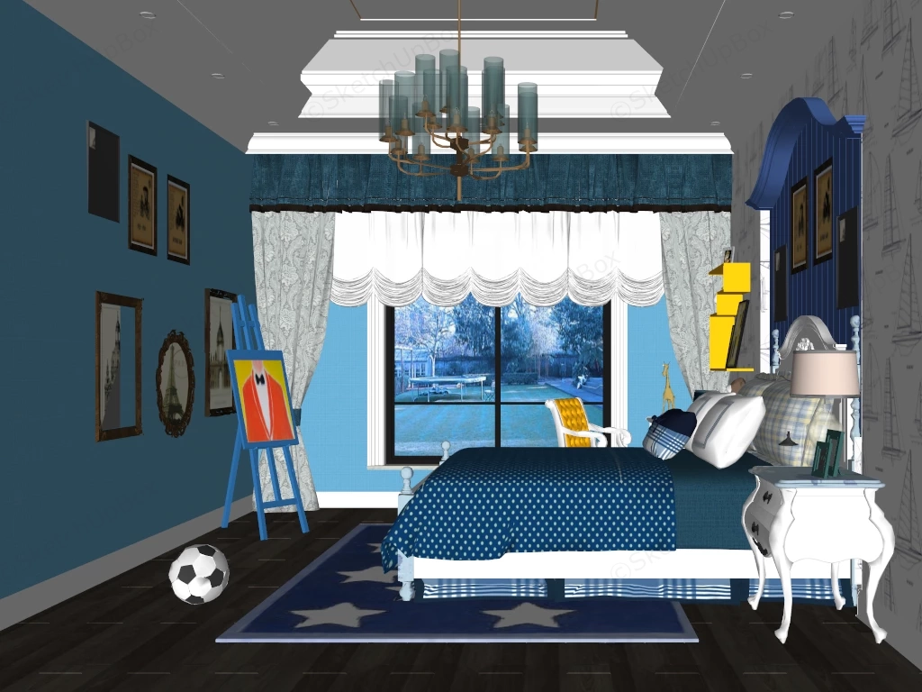 Blue And White Boys Bedroom sketchup model preview - SketchupBox