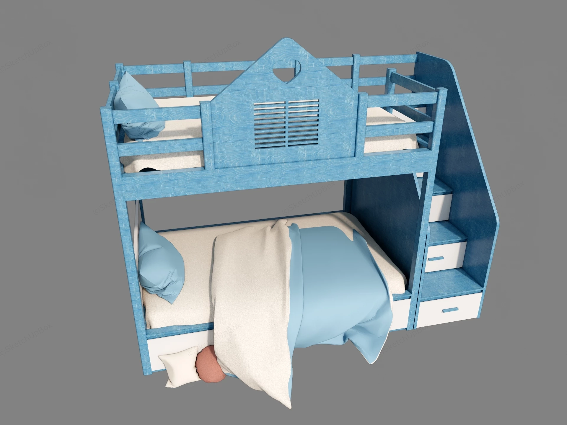 Blue Bunk Beds With Staircase sketchup model preview - SketchupBox